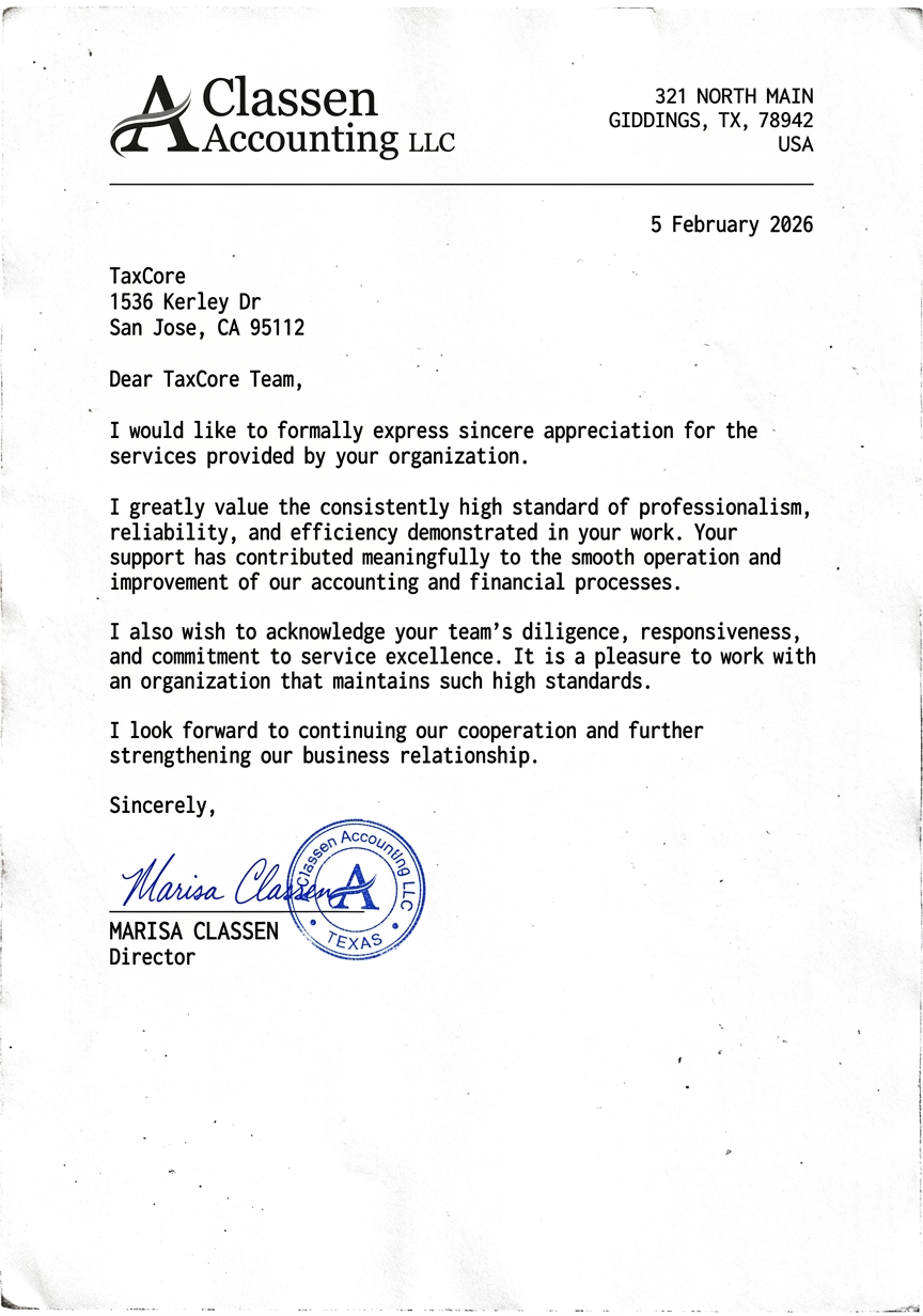 Thank-you letter from a client firm